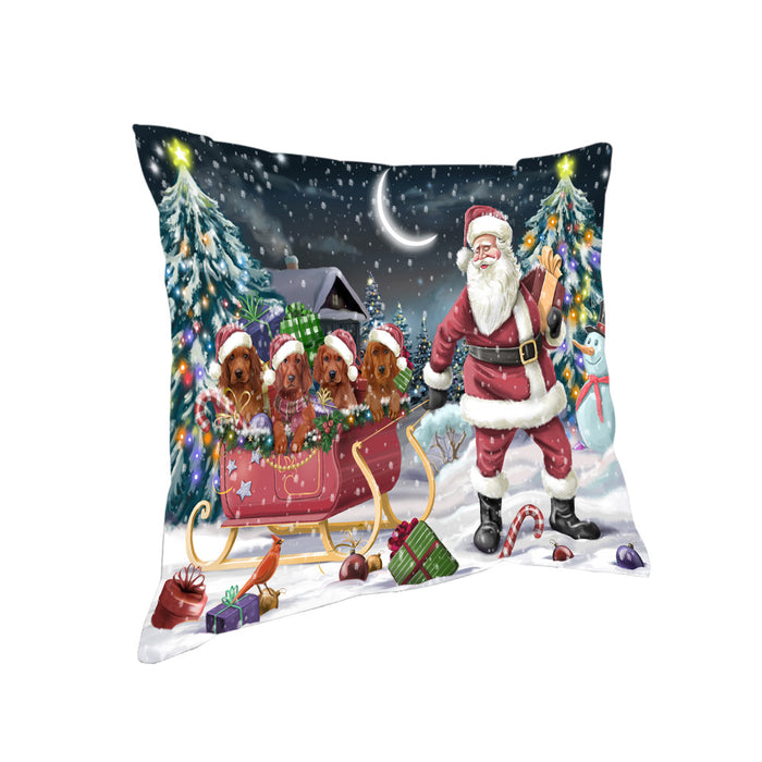 Santa Sled Dogs Christmas Happy Holidays Irish Setters Dog Pillow PIL63248