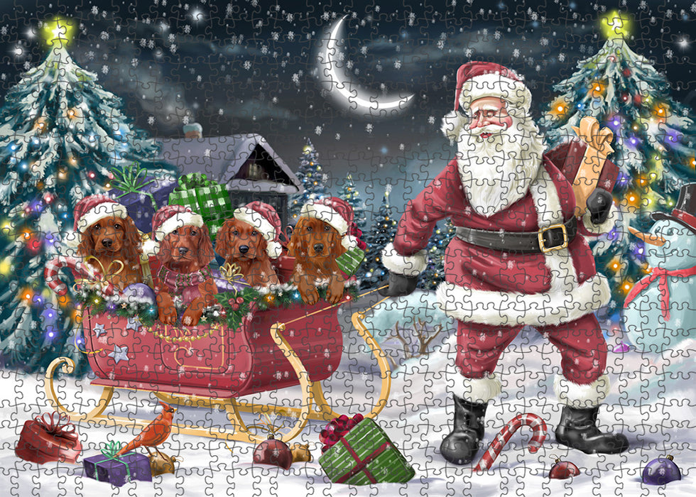 Santa Sled Dogs Christmas Happy Holidays Irish Setters Dog Puzzle with Photo Tin PUZL59250