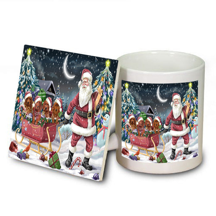 Santa Sled Dogs Christmas Happy Holidays Irish Setters Dog Mug and Coaster Set MUC51713