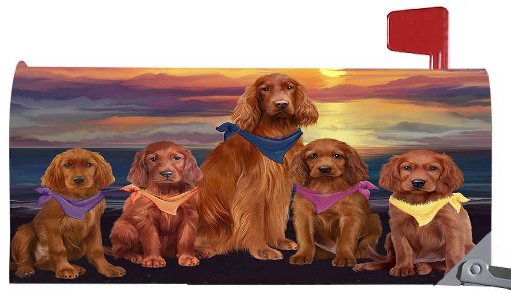 Family Sunset Portrait Irish Setter Dogs Magnetic Mailbox Cover MBC48480