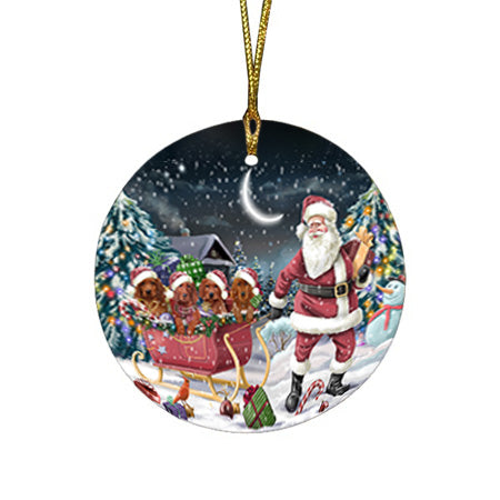 Santa Sled Dogs Christmas Happy Holidays Irish Setters Dog Round Flat Christmas Ornament RFPOR51712