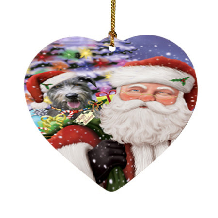 Santa Carrying Irish Wolfhound Dog and Christmas Presents Heart Christmas Ornament HPOR55864