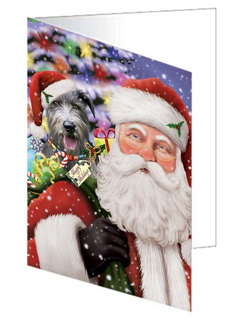 Santa Carrying Irish Wolfhound Dog and Christmas Presents Handmade Artwork Assorted Pets Greeting Cards and Note Cards with Envelopes for All Occasions and Holiday Seasons GCD71039