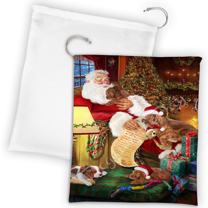 Santa Sleeping with Irish Setter Dogs Drawstring Laundry or Gift Bag LGB48819