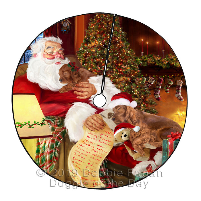 Santa Sleeping with Irish Setter Dogs Christmas Tree Skirt