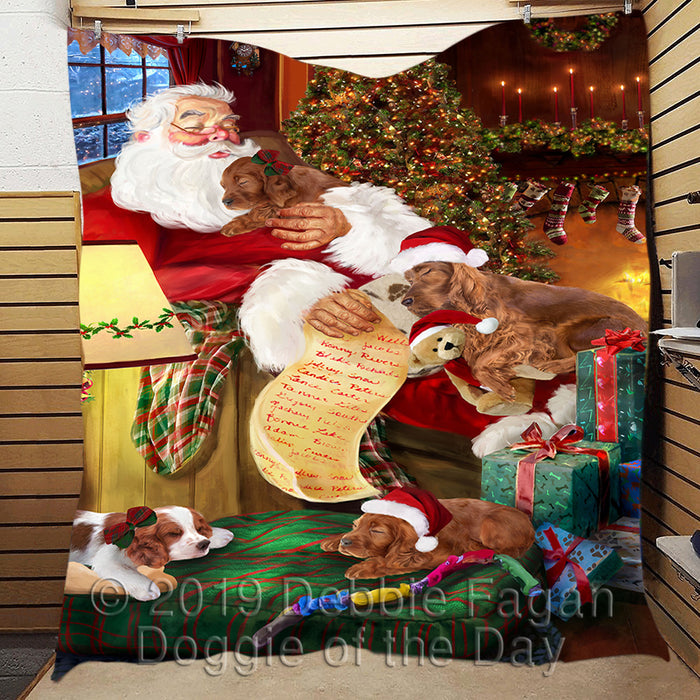 Santa Sleeping with Irish Setter Dogs Quilt