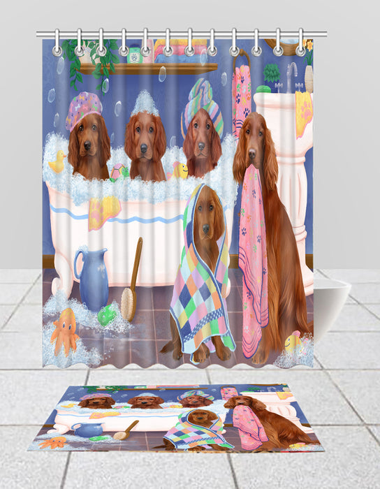 Rub A Dub Dogs In A Tub Irish Red Setter Dogs Bath Mat and Shower Curtain Combo