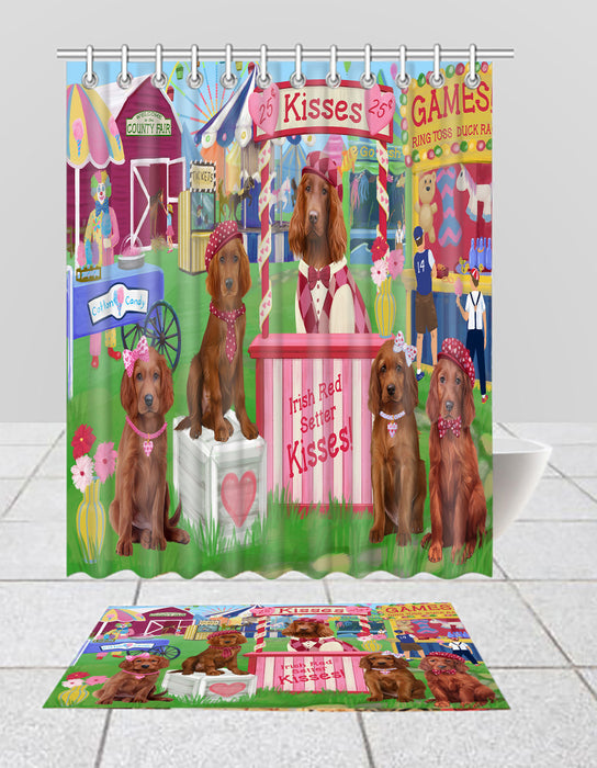 Carnival Kissing Booth Irish Red Setter Dogs  Bath Mat and Shower Curtain Combo