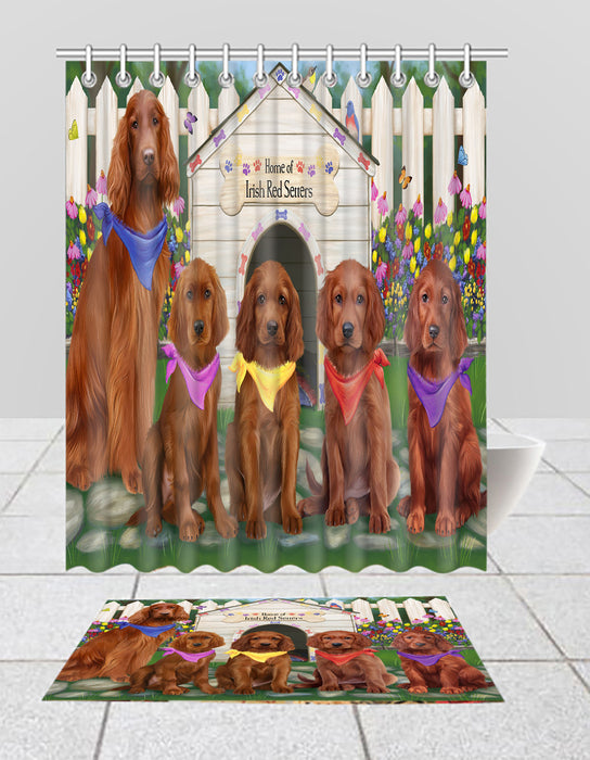 Spring Dog House Irish Red Setter Dogs Bath Mat and Shower Curtain Combo