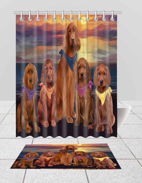 Family Sunset Portrait Irish Red Setter Dogs Bath Mat and Shower Curtain Combo