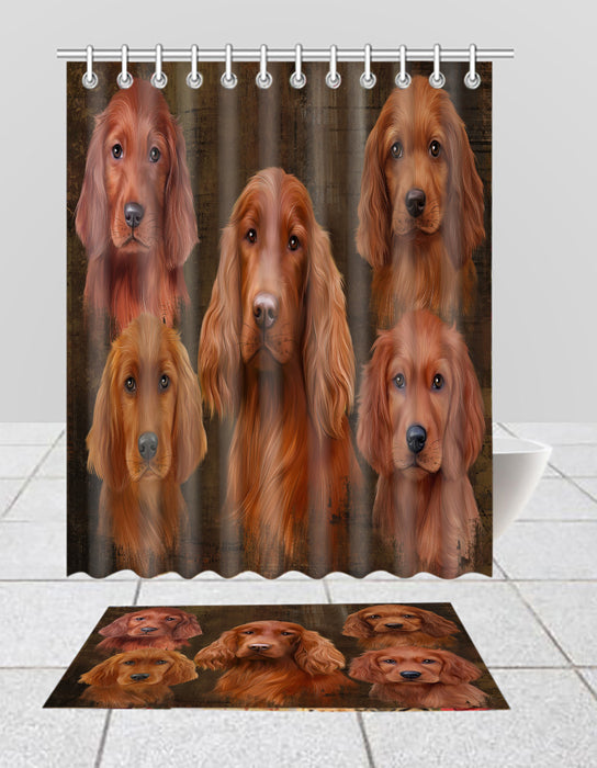 Rustic Irish Red Setter Dogs  Bath Mat and Shower Curtain Combo