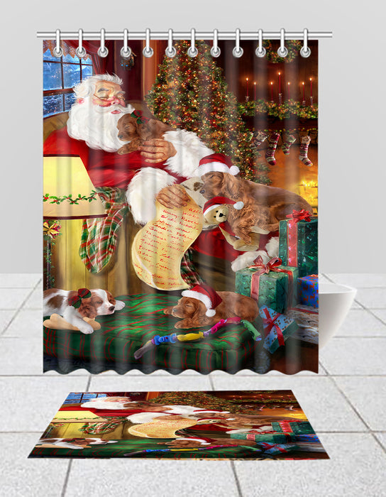 Santa Sleeping with Irish Setter Dogs  Bath Mat and Shower Curtain Combo