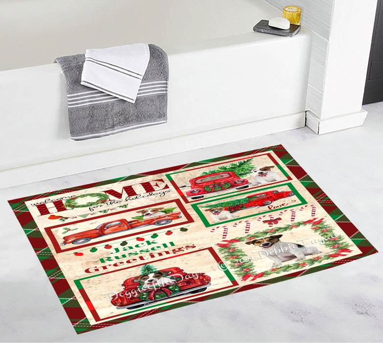 Welcome Home for Christmas Holidays Jack Russell Dogs Bathroom Rugs with Non Slip Soft Bath Mat for Tub BRUG54391