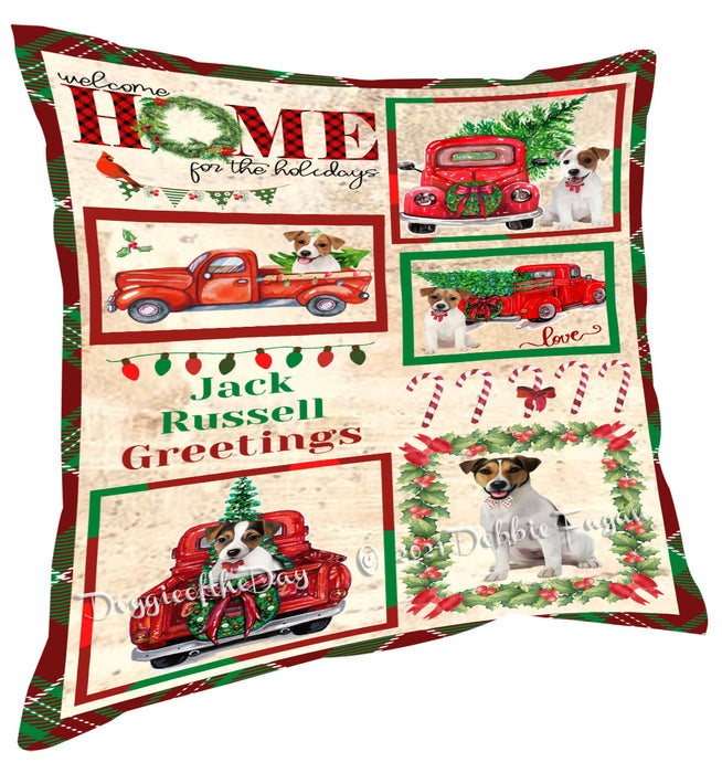 Welcome Home for Christmas Holidays Jack Russell Dogs Pillow with Top Quality High-Resolution Images - Ultra Soft Pet Pillows for Sleeping - Reversible & Comfort - Ideal Gift for Dog Lover - Cushion for Sofa Couch Bed - 100% Polyester