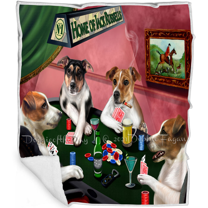 Home of Jack Russell 4 Dogs Playing Poker Blanket