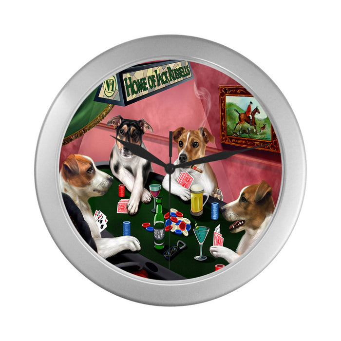 Home of Jack Russell Dogs Playing Poker Silver Wall Clocks
