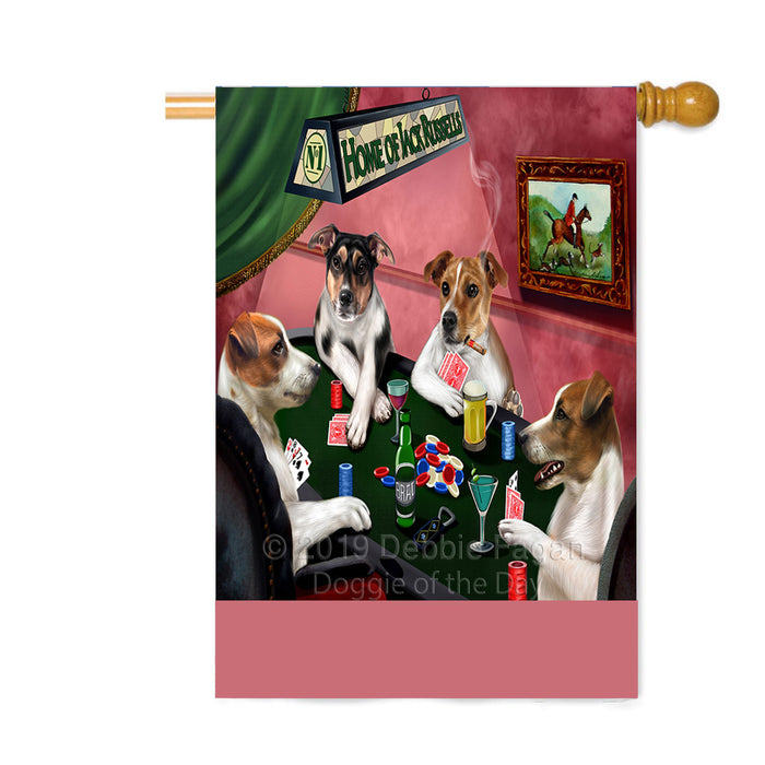 Personalized Home of Jack Russell Dogs Four Dogs Playing Poker Custom House Flag FLG-DOTD-A60333