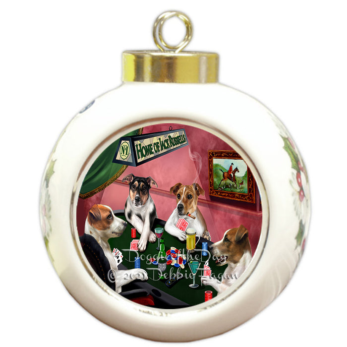 Home of Poker Playing Jack Russell Dogs Round Ball Christmas Ornament Pet Decorative Hanging Ornaments for Christmas X-mas Tree Decorations - 3" Round Ceramic Ornament