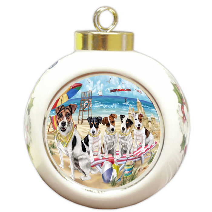 Pet Friendly Beach Jack Russell Terrier Dogs Round Ball Christmas Ornament Pet Decorative Hanging Ornaments for Christmas X-mas Tree Decorations - 3" Round Ceramic Ornament