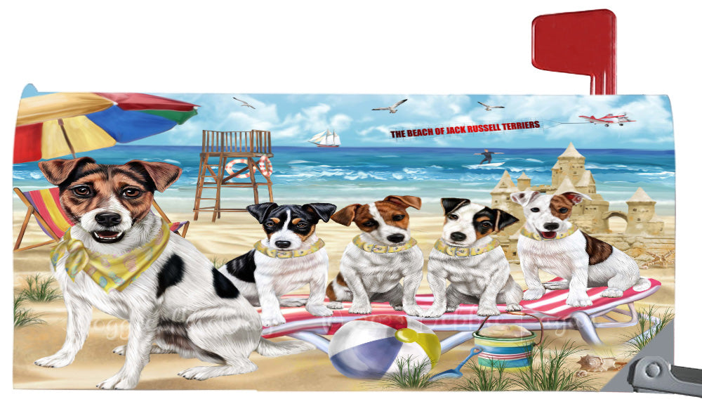 Pet Friendly Beach Jack Russell Dogs Magnetic Mailbox Cover Both Sides Pet Theme Printed Decorative Letter Box Wrap Case Postbox Thick Magnetic Vinyl Material