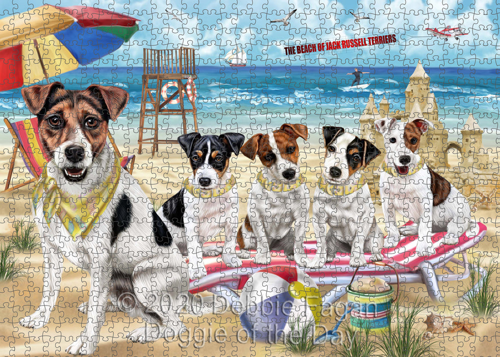 Pet Friendly Beach Jack Russell Terrier Dogs Portrait Jigsaw Puzzle for Adults Animal Interlocking Puzzle Game Unique Gift for Dog Lover's with Metal Tin Box
