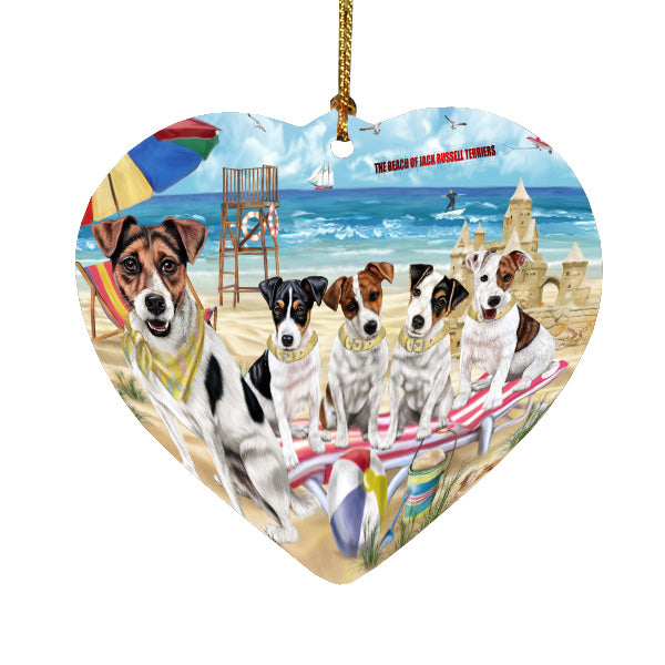 Pet Friendly Beach Jack Russell Terrier Dogs Heart Christmas Ornament HPORA58861
