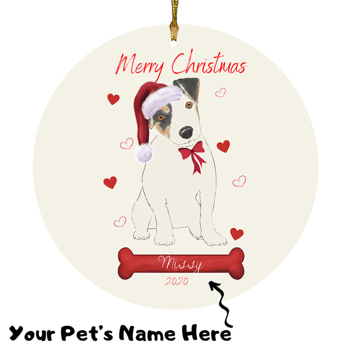 Personalized Merry Christmas  Jack Russell Terrier Dog Christmas Tree Round Flat Ornament RBPOR58968