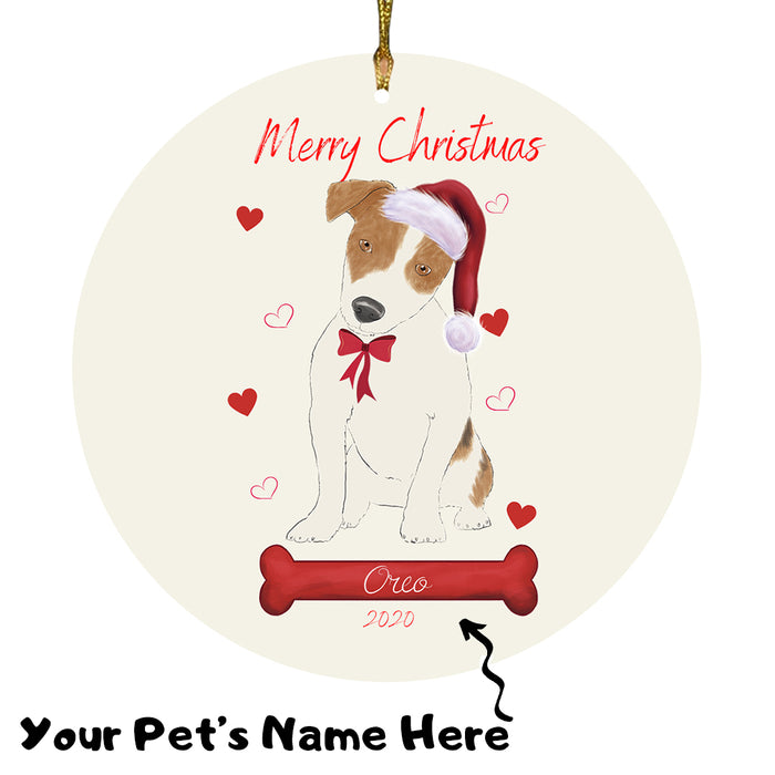 Personalized Merry Christmas  Jack Russell Terrier Dog Christmas Tree Round Flat Ornament RBPOR58969