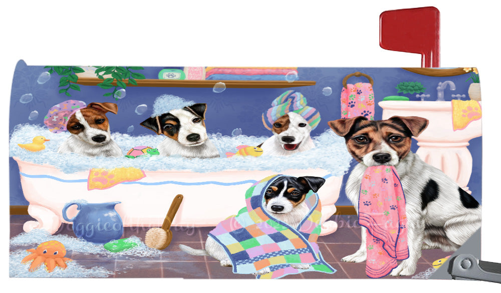 Rub A Dub Dogs In A Tub Jack Russell Dog Magnetic Mailbox Cover Both Sides Pet Theme Printed Decorative Letter Box Wrap Case Postbox Thick Magnetic Vinyl Material