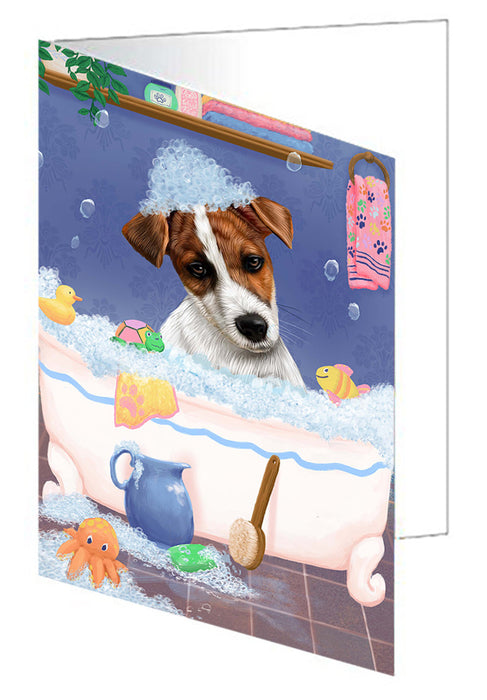 Rub A Dub Dog In A Tub Jack Russell Terrier Dog Handmade Artwork Assorted Pets Greeting Cards and Note Cards with Envelopes for All Occasions and Holiday Seasons GCD79469