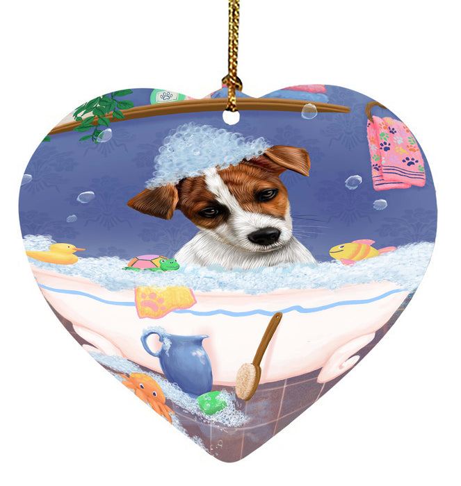 Rub A Dub Dog In A Tub Jack Russell Terrier Dog Heart Christmas Ornament HPORA58625