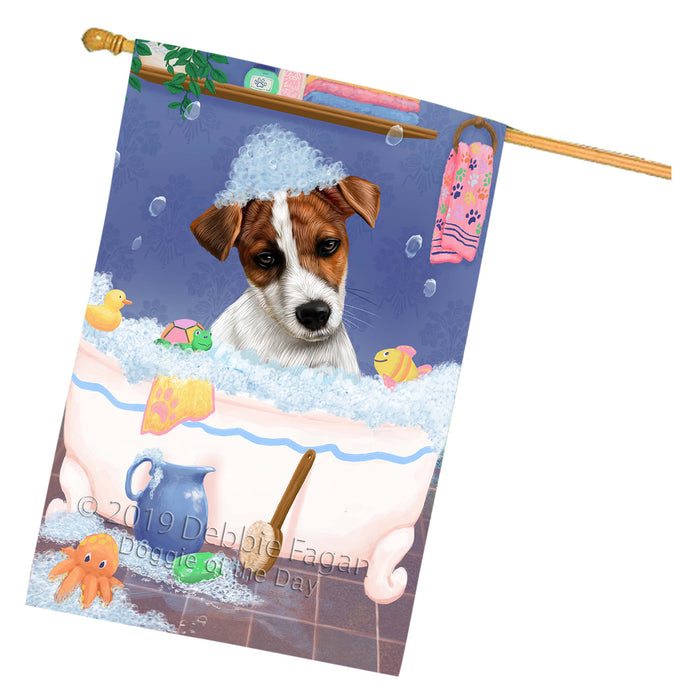 Rub A Dub Dog In A Tub Jack Russell Terrier Dog House Flag FLG66297