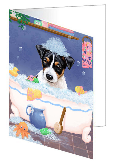 Rub A Dub Dog In A Tub Jack Russell Terrier Dog Handmade Artwork Assorted Pets Greeting Cards and Note Cards with Envelopes for All Occasions and Holiday Seasons GCD79472