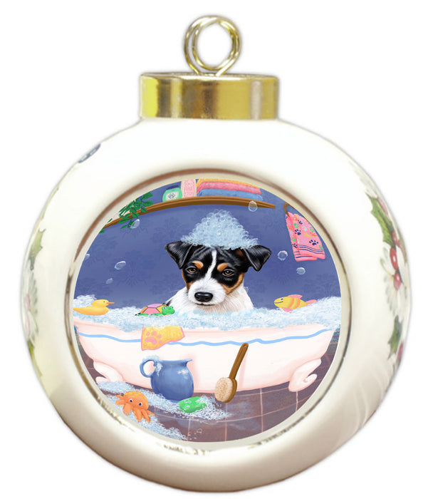 Rub A Dub Dog In A Tub Jack Russell Terrier Dog Round Ball Christmas Ornament RBPOR58610