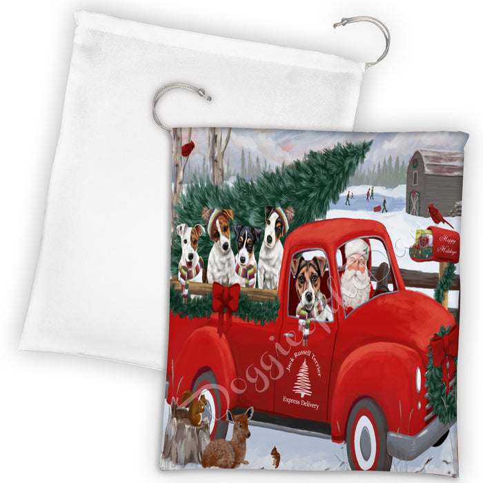 Christmas Santa Express Delivery Red Truck Jack Russell Dogs Drawstring Laundry or Gift Bag LGB48316