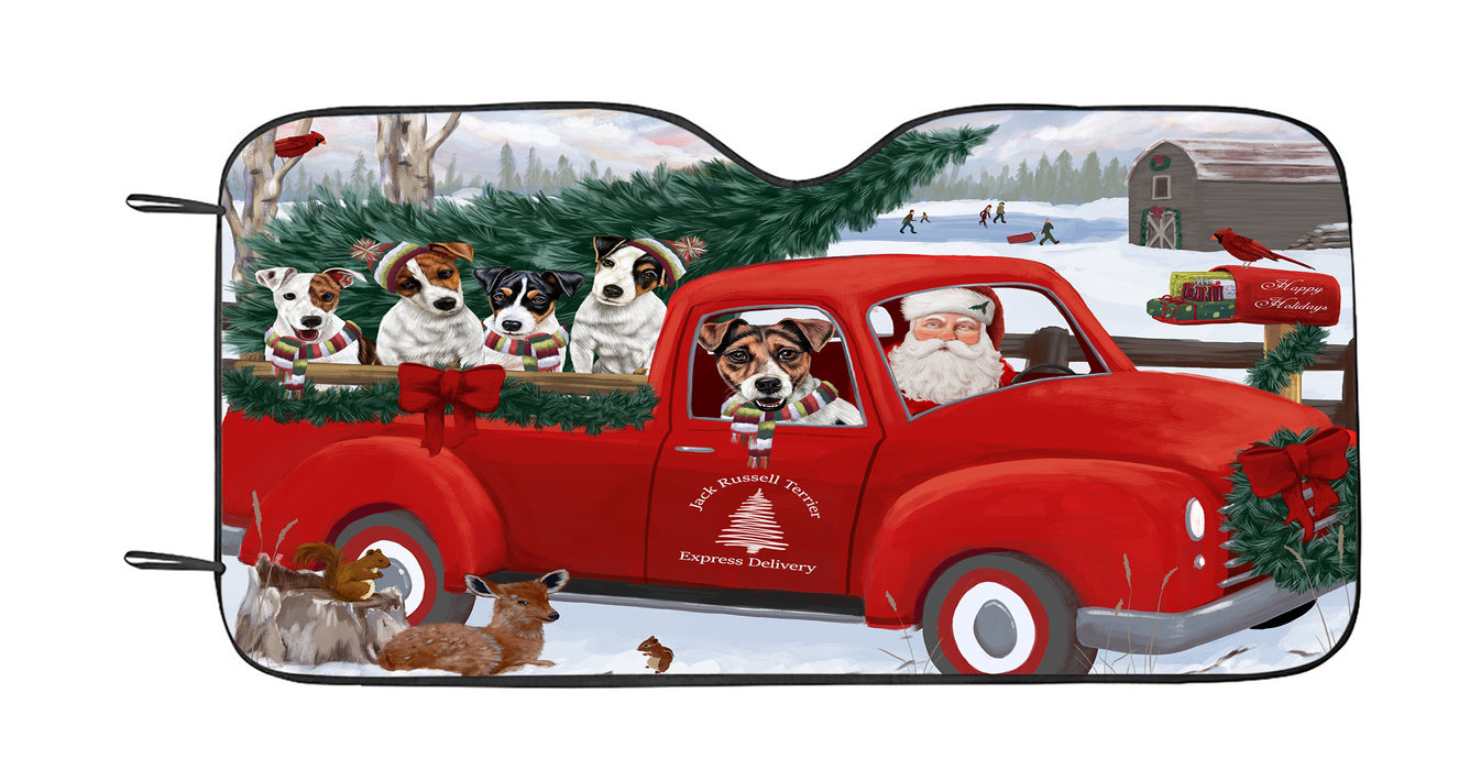 Christmas Santa Express Delivery Red Truck Jack Russell Dogs Car Sun Shade