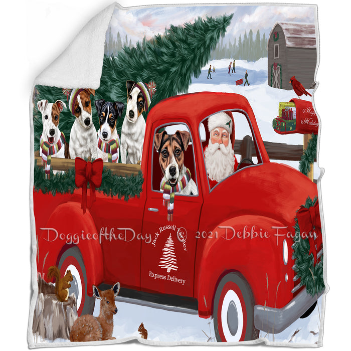 Christmas Santa Express Delivery Red Truck Jack Russell Terriers Dog Family Blanket BLNKT112764