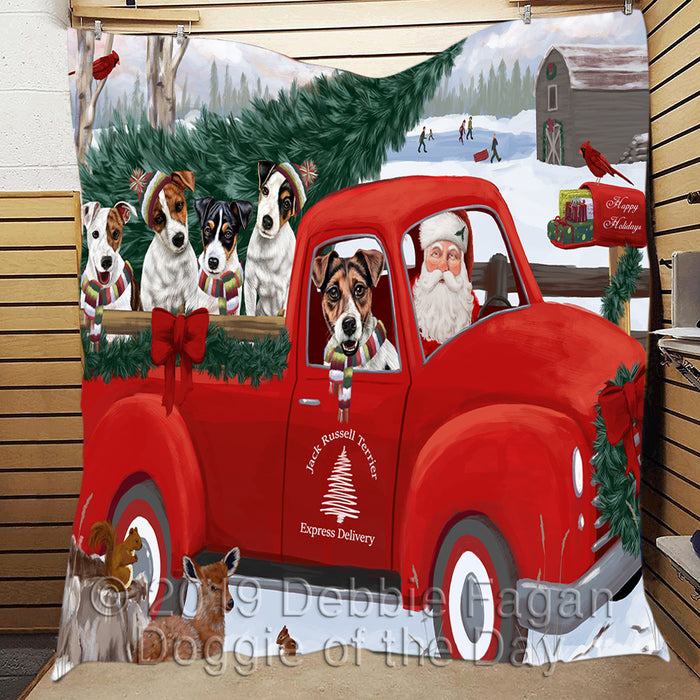 Christmas Santa Express Delivery Red Truck Jack Russell Dogs Quilt