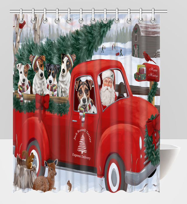 Christmas Santa Express Delivery Red Truck Jack Russell Dogs Shower Curtain