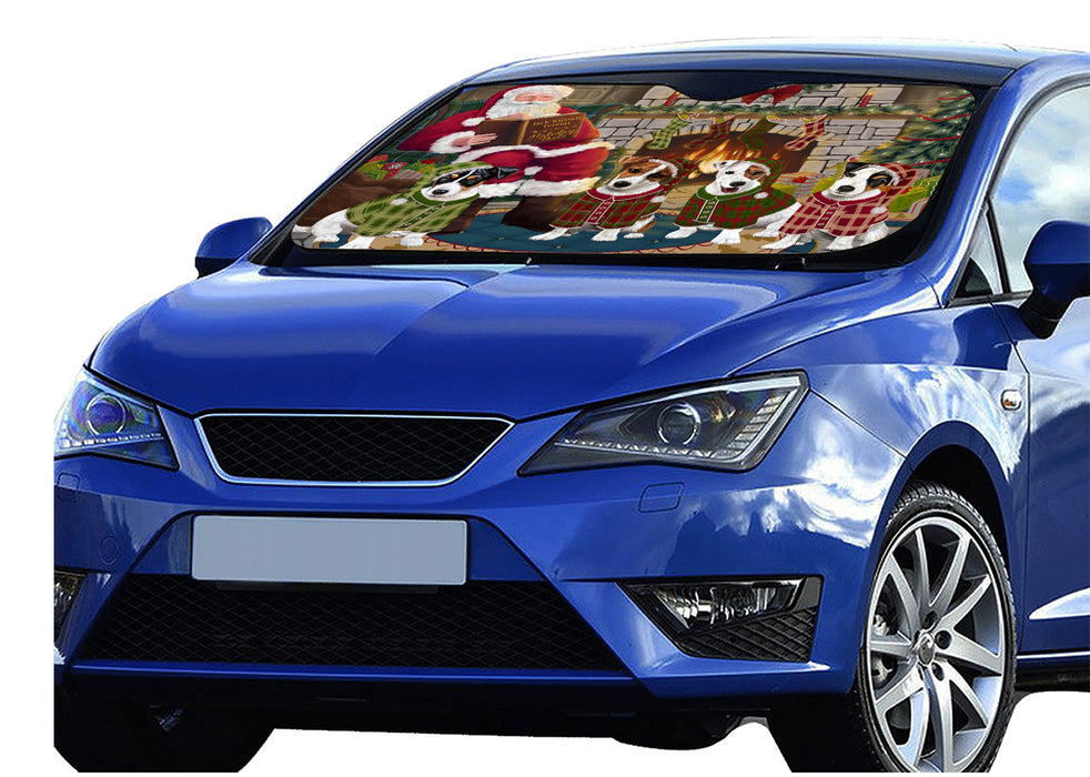 Christmas Cozy Holiday Fire Tails Jack Russell Dogs Car Sun Shade