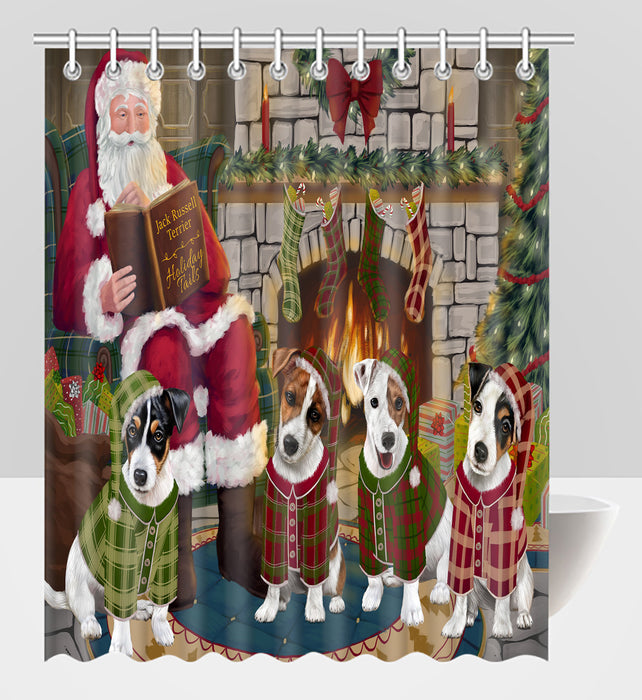 Christmas Cozy Holiday Fire Tails Jack Russell Dogs Shower Curtain
