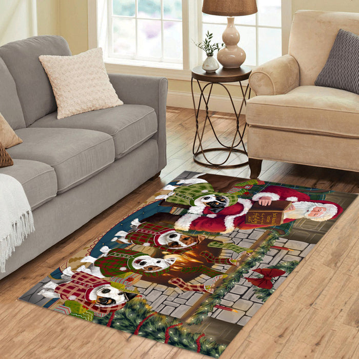 Christmas Cozy Holiday Fire Tails Jack Russell Dogs Area Rug