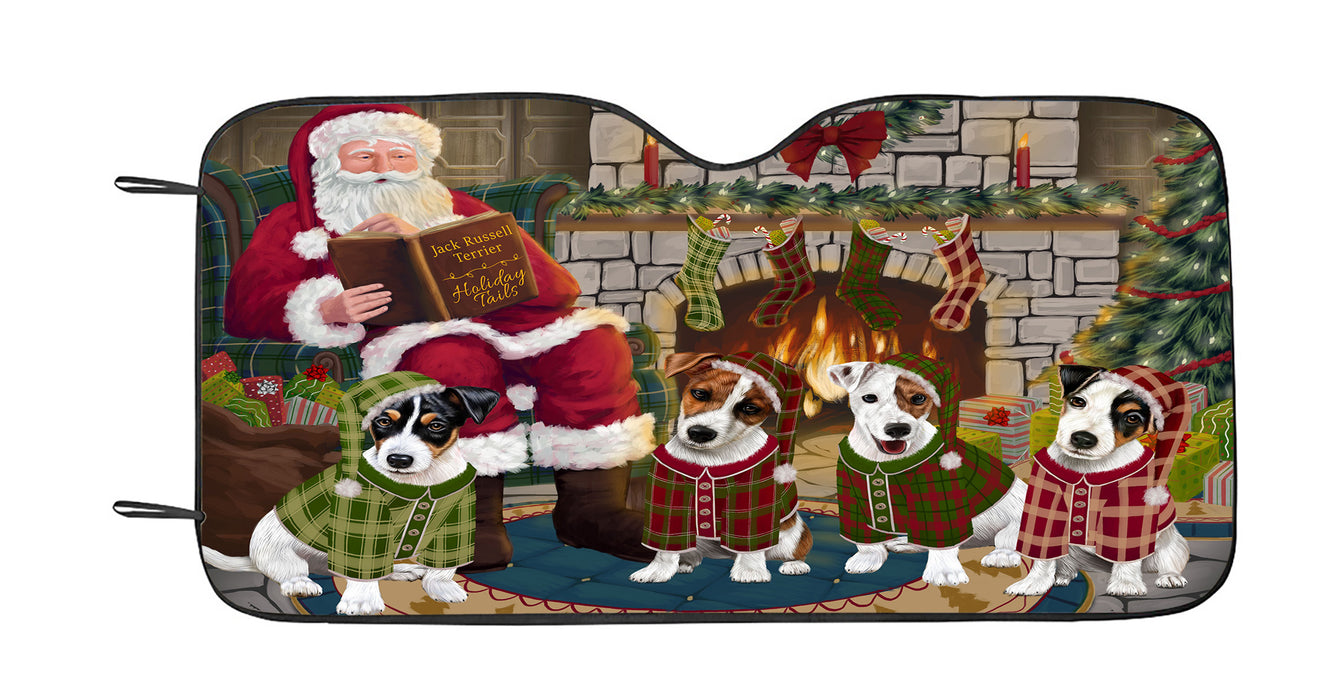 Christmas Cozy Holiday Fire Tails Jack Russell Dogs Car Sun Shade