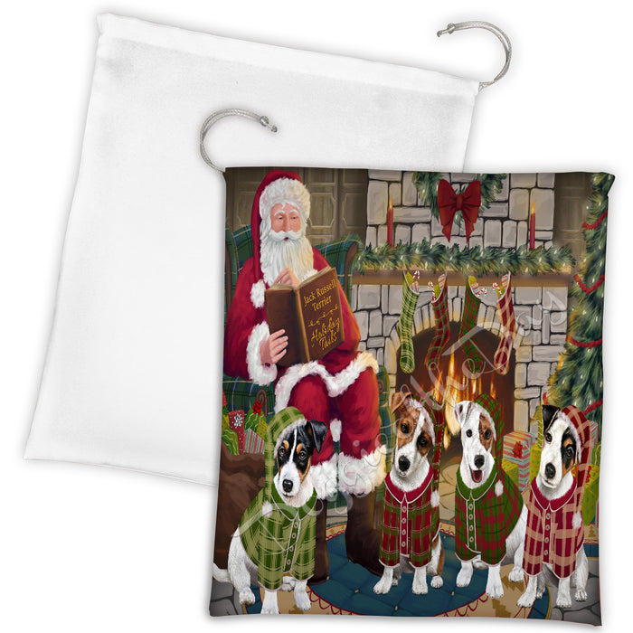 Christmas Cozy Holiday Fire Tails Jack Russell Dogs Drawstring Laundry or Gift Bag LGB48510