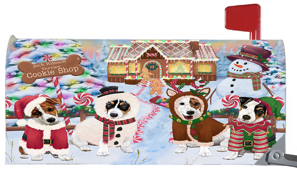 Christmas Holiday Gingerbread Cookie Shop Jack Russell Dogs 6.5 x 19 Inches Magnetic Mailbox Cover Post Box Cover Wraps Garden Yard Décor MBC49000