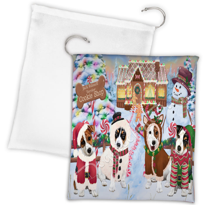 Holiday Gingerbread Cookie Jack Russell Dogs Shop Drawstring Laundry or Gift Bag LGB48607