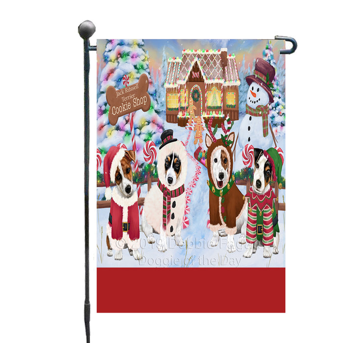 Personalized Holiday Gingerbread Cookie Shop Jack Russell Terrier Dogs Custom Garden Flags GFLG-DOTD-A59213