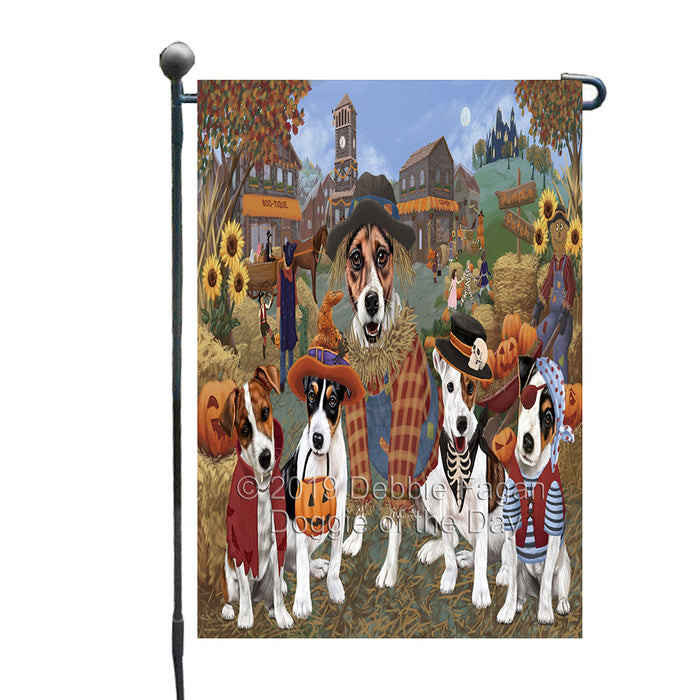Halloween 'Round Town And Fall Pumpkin Scarecrow Both Jack Russell Terrier Dogs Garden Flag GFLG65605