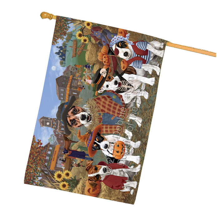 Halloween 'Round Town And Fall Pumpkin Scarecrow Both Jack Russell Terrier Dogs House Flag FLG65661