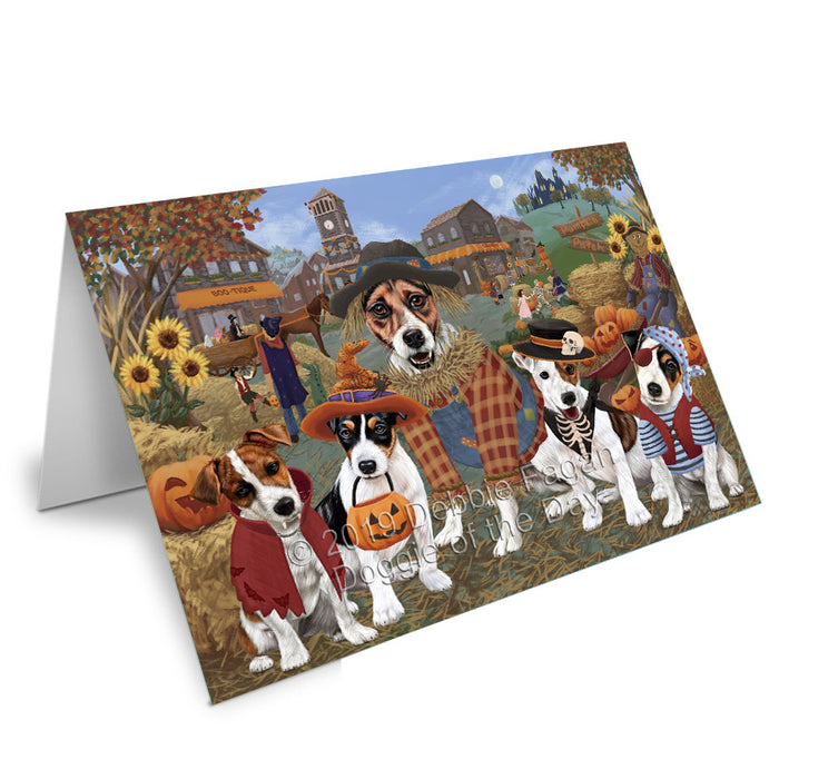 Halloween 'Round Town Jack Russell Terrier Dogs Handmade Artwork Assorted Pets Greeting Cards and Note Cards with Envelopes for All Occasions and Holiday Seasons GCD77861